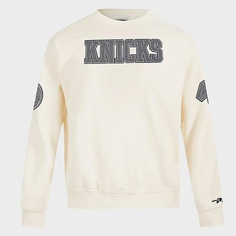 Pro Standard Men's New York Knicks NBA Reverse French Terry Crewneck Sweatshirt in Eggshell Size: Small
