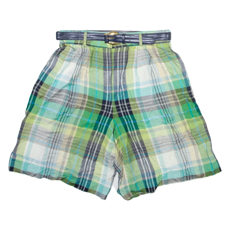BIANCA Womens Casual Shorts Green Relaxed Check M W30