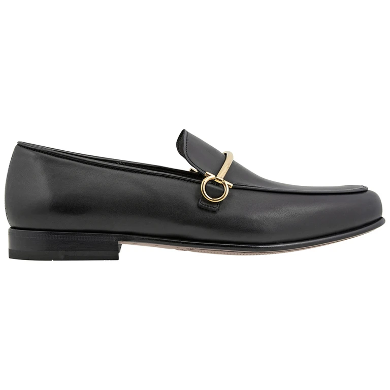 Ferragamo Mens Black Moccasin With Gancini Ornament