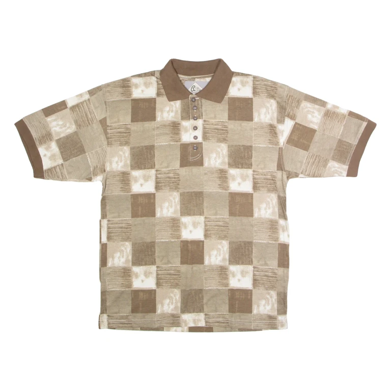 BLUE JEANS Mens Polo Shirt Brown 90s Check M