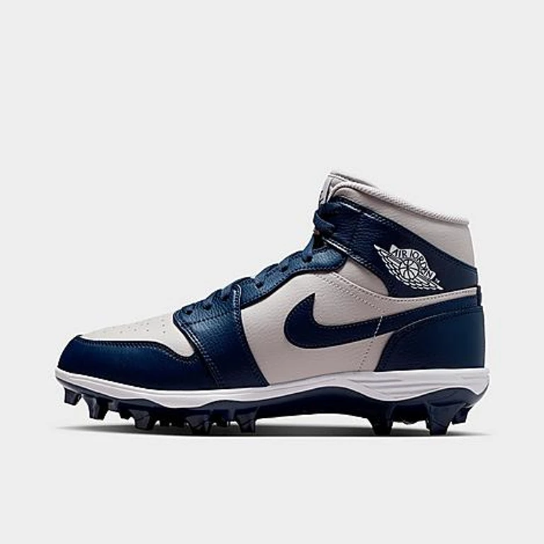 Men's 1 Mid TD Football Cleats in Wolf Grey/White/College Navy Size: 7.0