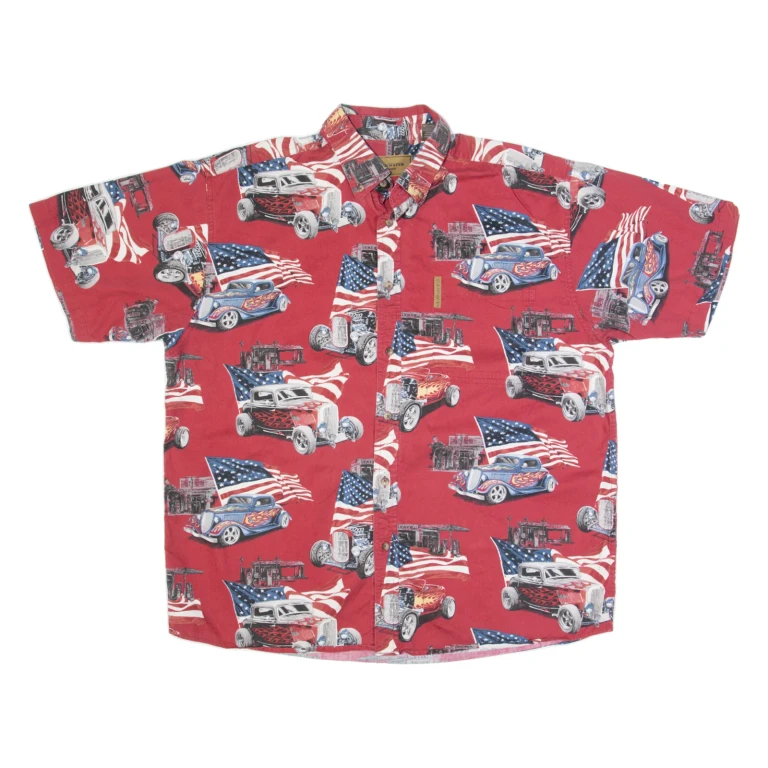 CLEARWATER Cars USA Mens Shirt Red Crazy Pattern L