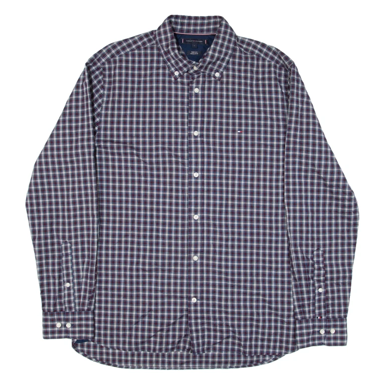 TOMMY HILFIGER Mens Shirt Red Check Long Sleeve L