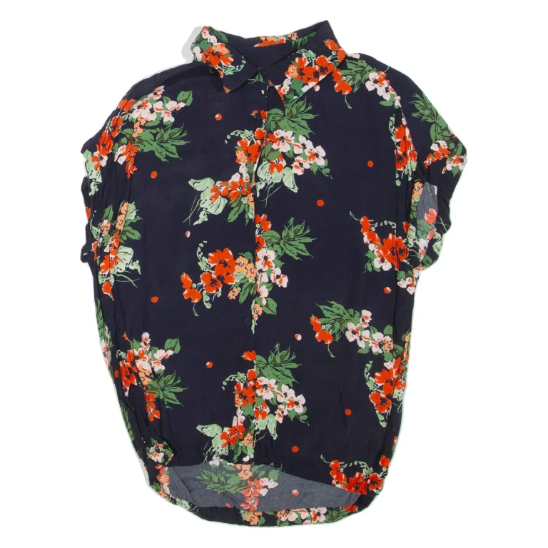 ZARA Womens Printed Shirt Blue Collared Floral S