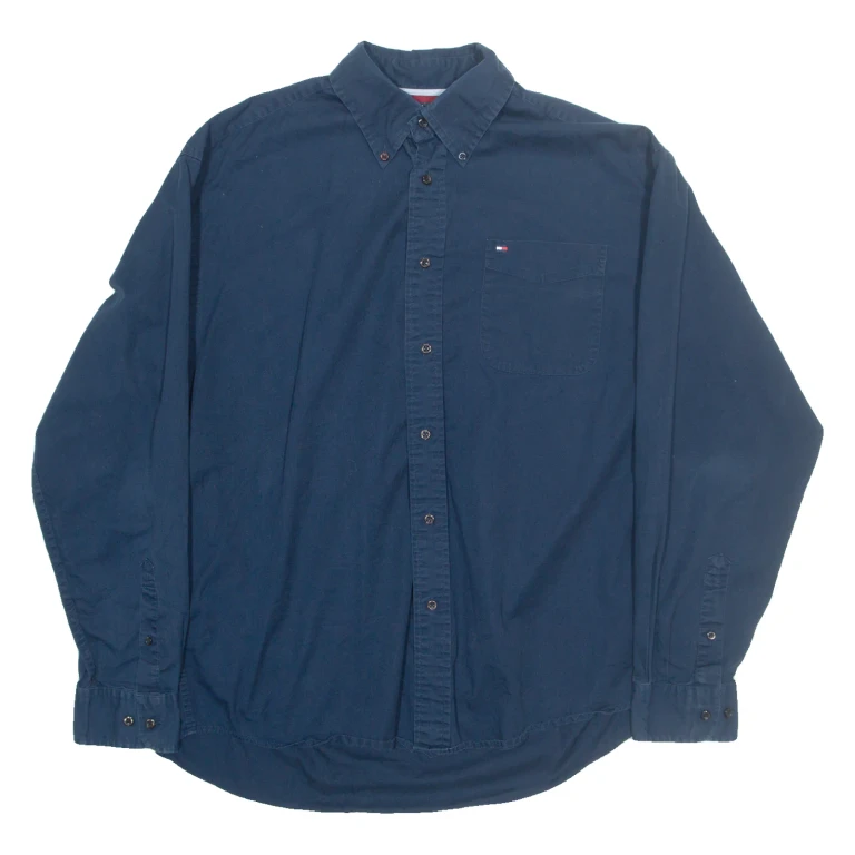 TOMMY HILFIGER Mens Plain Shirt Blue Long Sleeve L