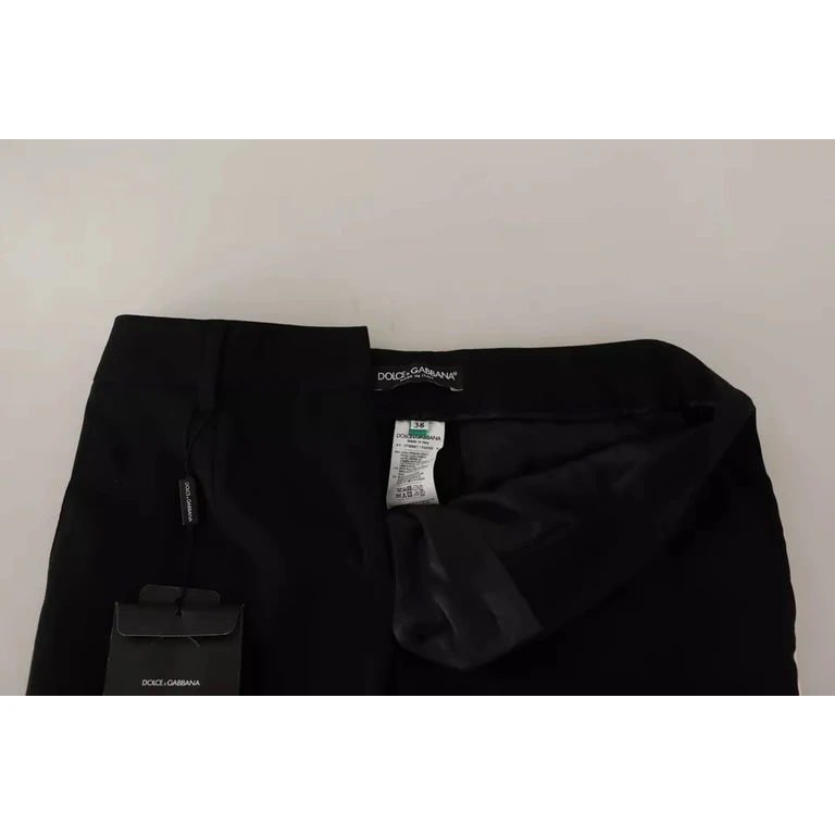 Black White Stripes Wool Tapered Pants And Virgin Silk Elastane - Women
