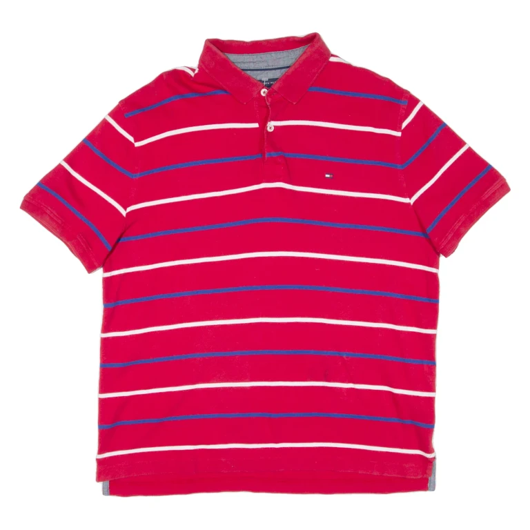 TOMMY HILFIGER Mens Polo Shirt Red Striped L