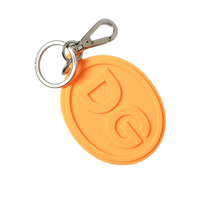 Dolce & Gabbana Orange Rubber Dg Logo Silver Brass Metal Keyring Keychain Accessory - Women