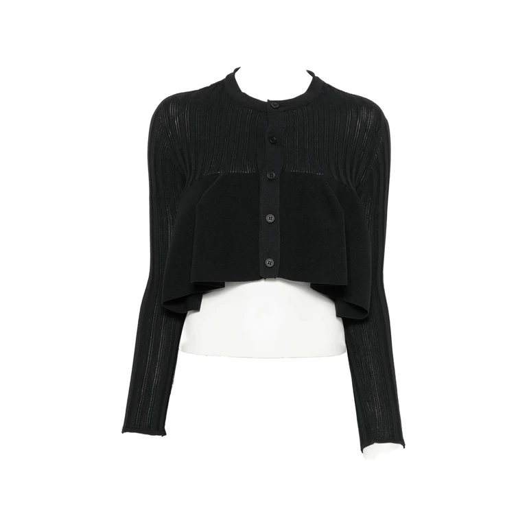 Pottery Bust Flare Ribbed Peplum Cardigan