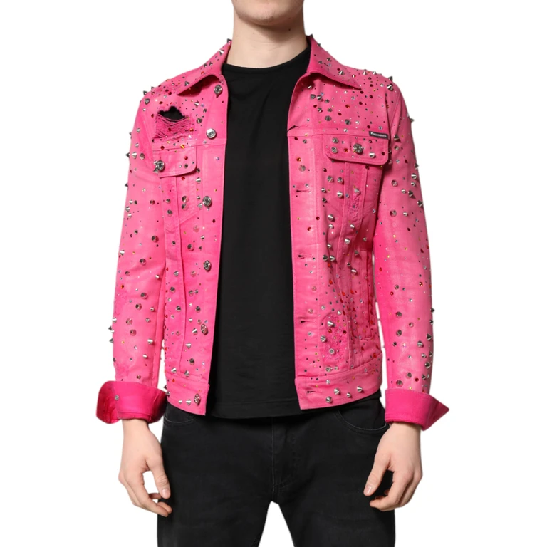 Dolce & Gabbana Pink Crystal Embellished Cotton Denim Jacket Elastane Clothing - Men