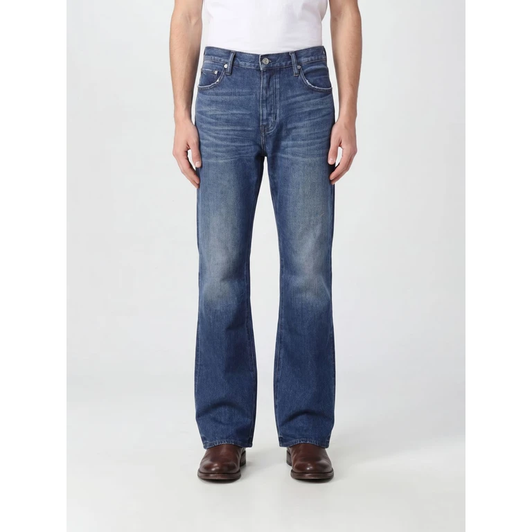 Flared Wide Leg Jeans in Pure Cotton Denim with Five Pockets (P026DVIB525DKINDIGO)