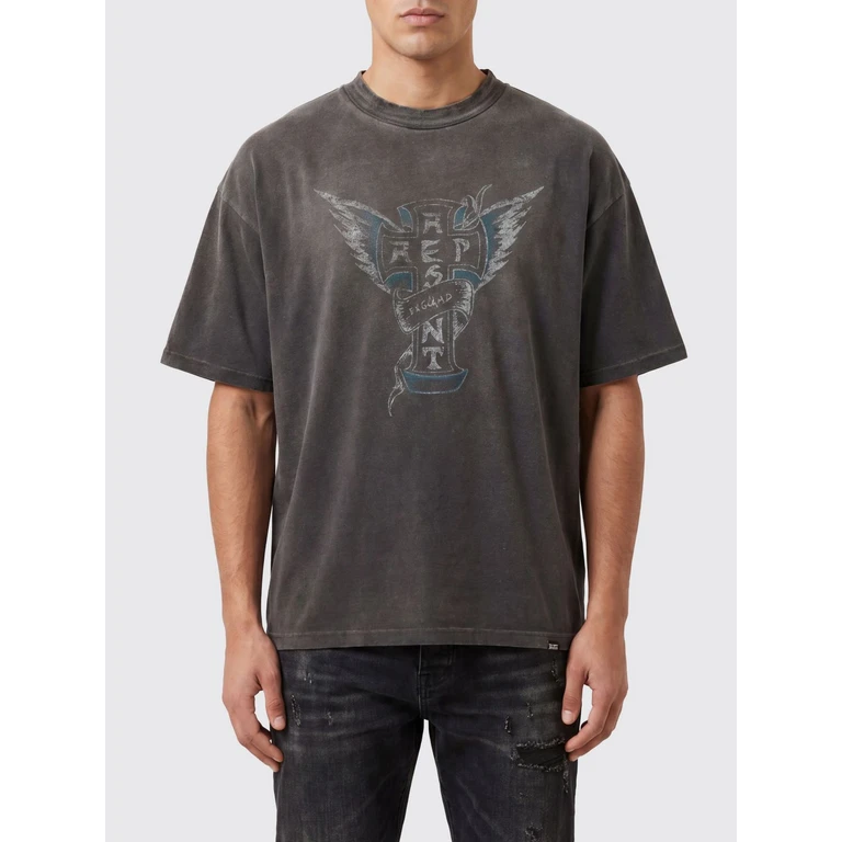 Vintage Graphic Print Cotton and Hemp-Blend T-shirt (MLM101141STAINEDBLA)