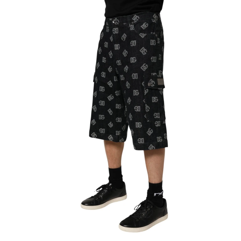 Black Monogram Denim Cargo Men Bermuda Short Cotton Elastane - Men