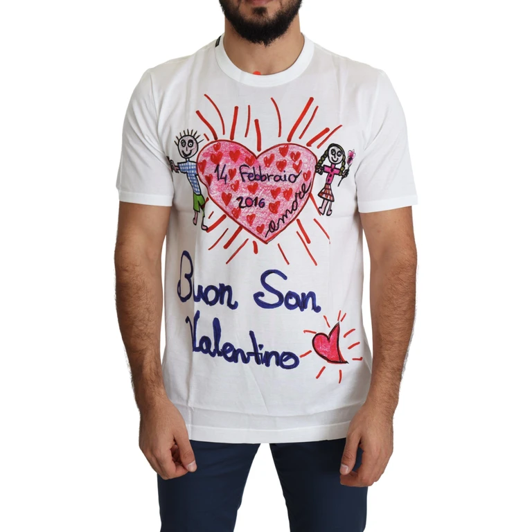 Dolce & Gabbana White Saint Valentine Hearts Print Men T-Shirt Cotton - Men
