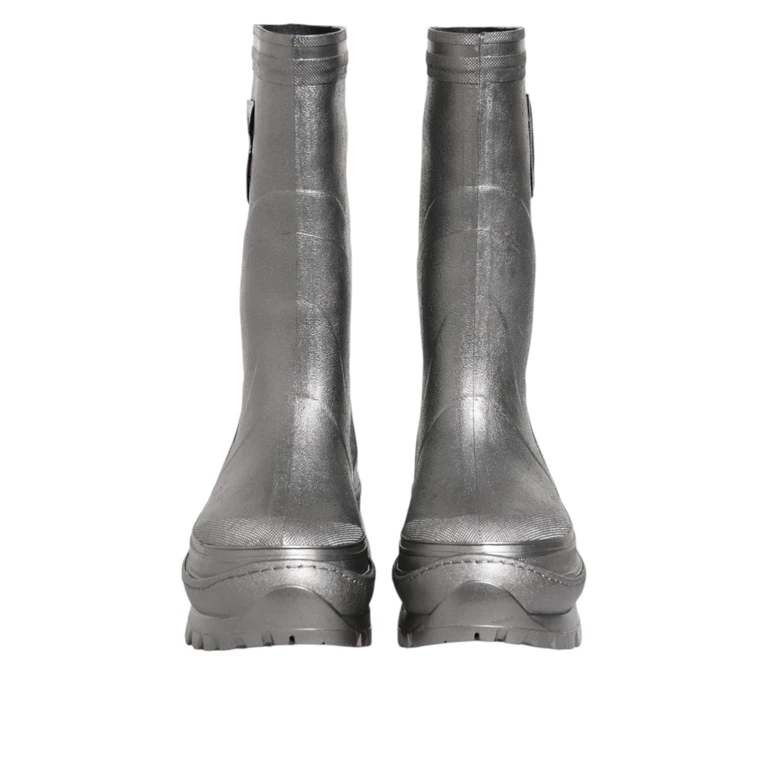 Dolce & Gabbana Metallic Silver Pull On Rain Boots Shoes Rubber - Men