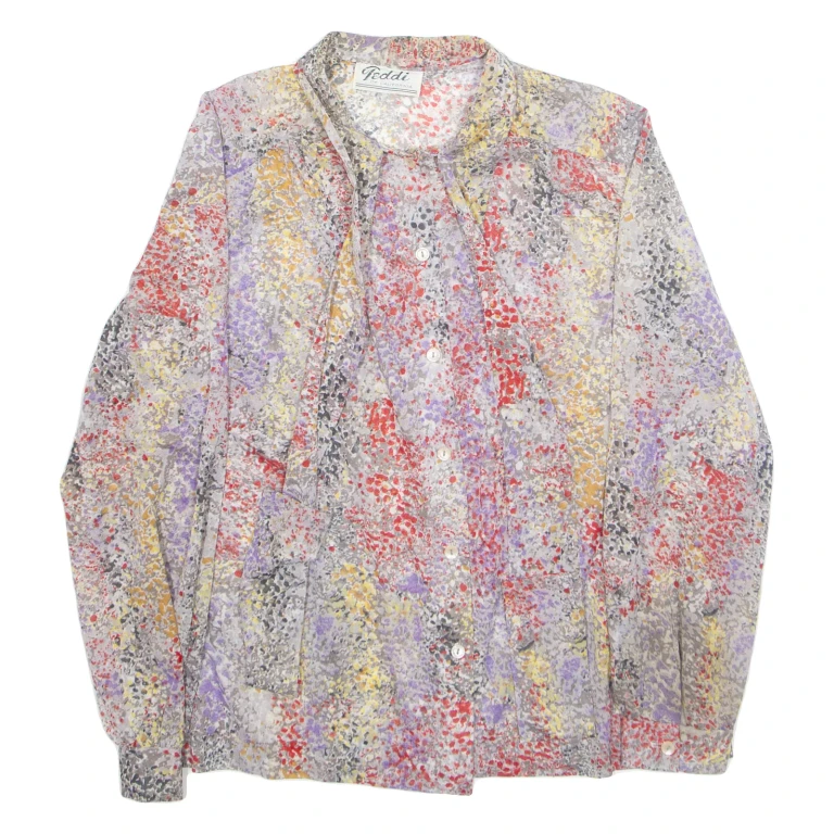 TEDDI Womens Printed Blouse Grey Collared Long Sleeve Crazy Pattern M
