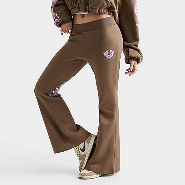 True Religion Women's Crystal Logo Flare Pants in Shiitake Size: XS