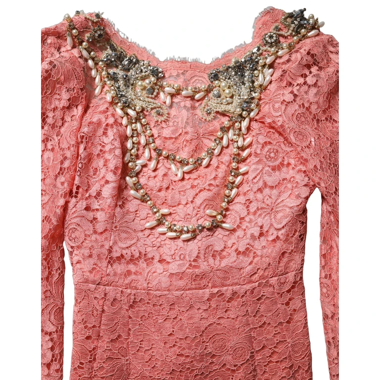 Dolce & Gabbana Pink Embellished Mermaid Lace Gown Dress Viscose Nylon Cotton - Women