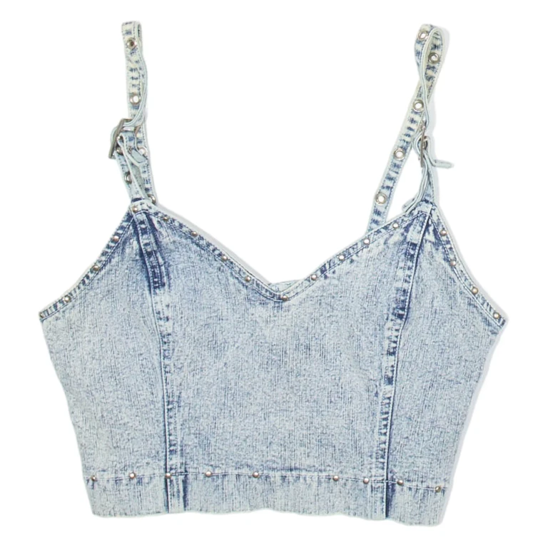 Womens Cropped Vest Blue V-Neck Sleeveless L