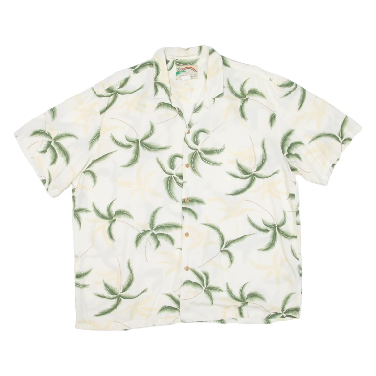 PARADISE FOUND Mens Hawaiian Shirt White Floral Short Sleeve XL