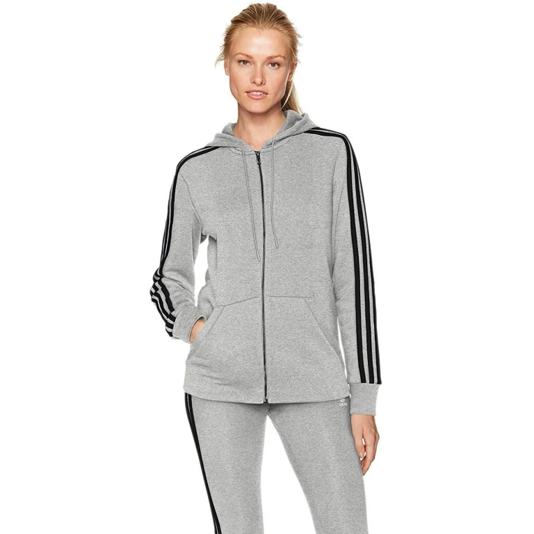 Women's Essentials Cotton Fleece 3-Stripe Full Zip Hoodie