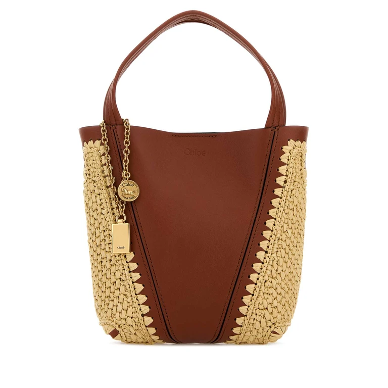 Chloé Two-Tone Leather And Raffia Bucket Bag Claybrown Borse A Mano - Women