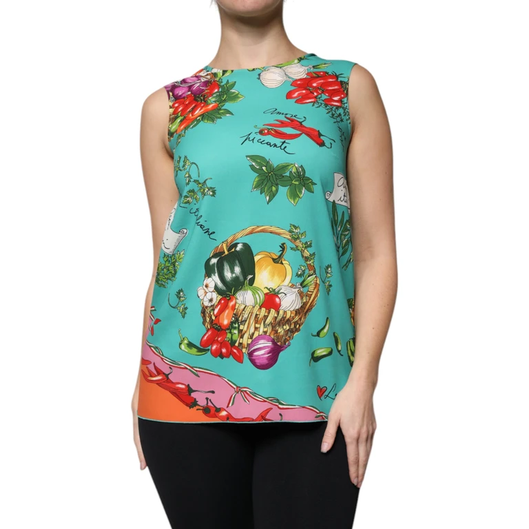 Dolce & Gabbana Multicolor Vegetables Sleeveless Tank Top Silk Elastane - Women
