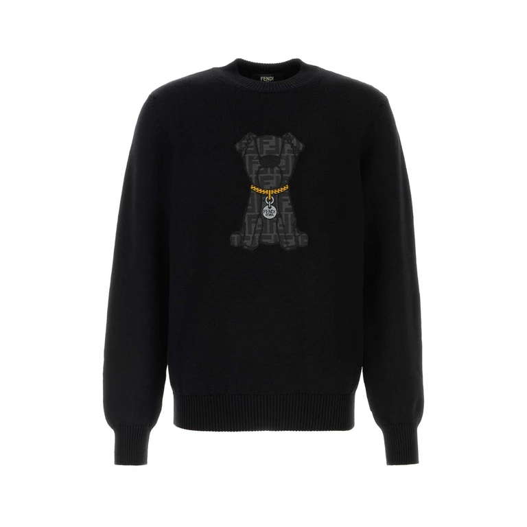 Fendi Black Wool Sweater Nero Exterior: Virgin Maglieria - Men