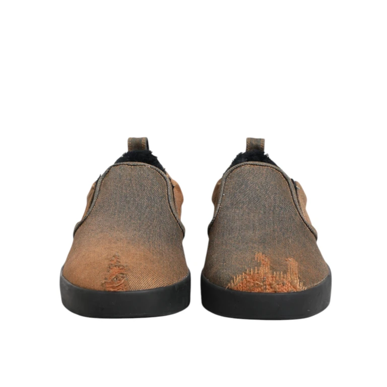Dolce & Gabbana Brown Cotton Low Top Slip On Sneakers Shoes Co+el+pl - Men