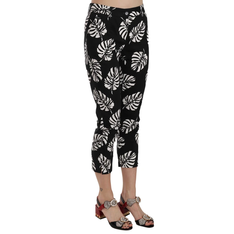 Dolce & Gabbana Black Palm Leaf Print Skinny Pants Cotton Elastane - Women