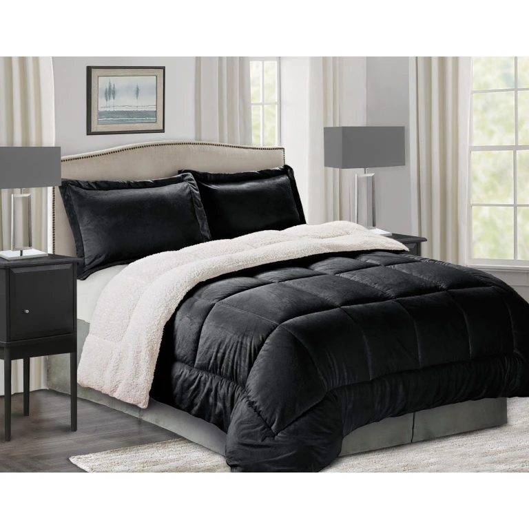 3-Piece Micro-Suede Reversible Sherpa - Solid Color Design Comforter Set