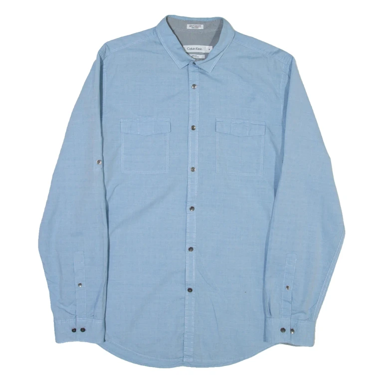 CALVIN KLEIN Mens Plain Shirt Blue Long Sleeve M