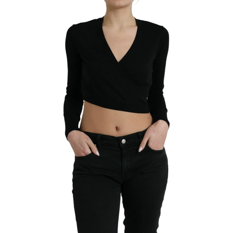 Black Wool V-Neck Crossed Cardigan Sweater Virgin Clothing - Women
