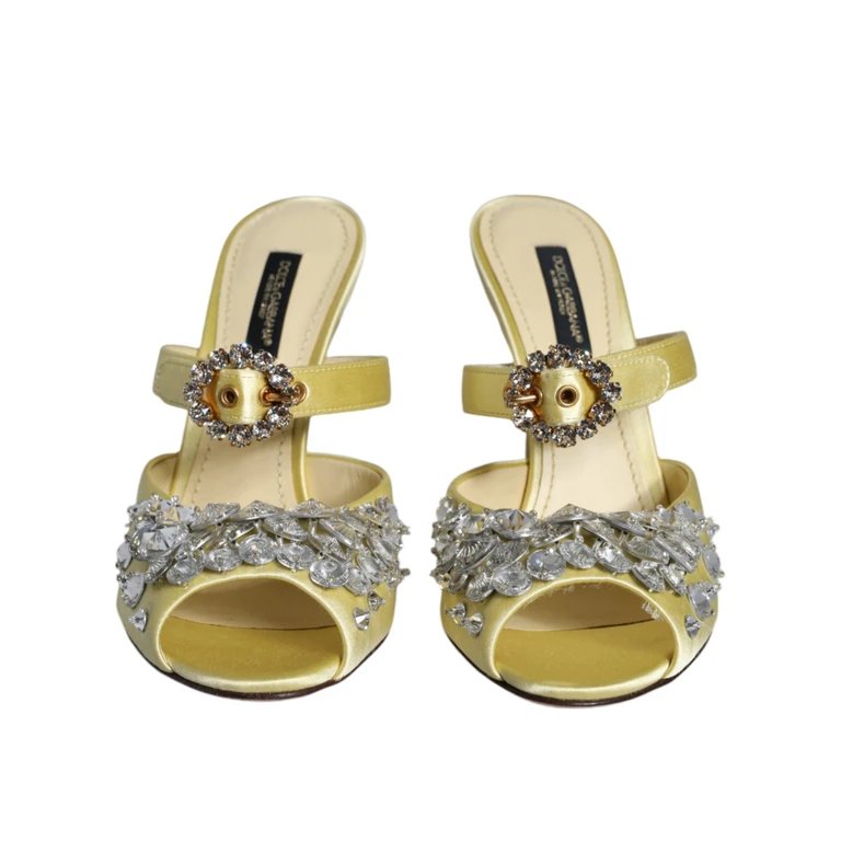 Dolce & Gabbana Yellow Mary Janes Satin Crystal Sandals Shoes Viscose - Women