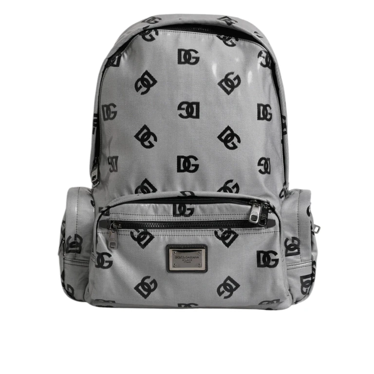Dolce & Gabbana Polyester Gray Black Dg Logo Plaque Backpack Bag - Men