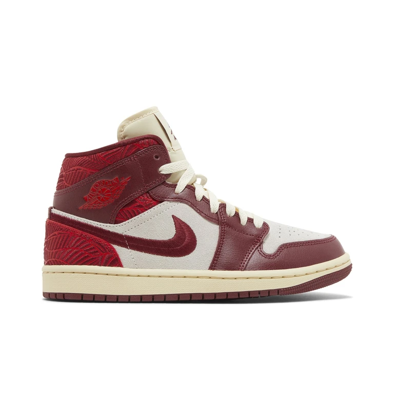 Women's Retro 1 Mid Se 'Tiki Leaf Team Red' Sneakers
