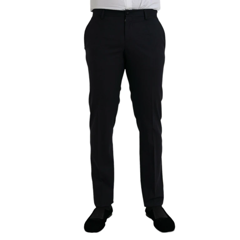 Dolce & Gabbana Dark Blue Wool Slim Fit Formal Pants Virgin Silk Polyester - Men