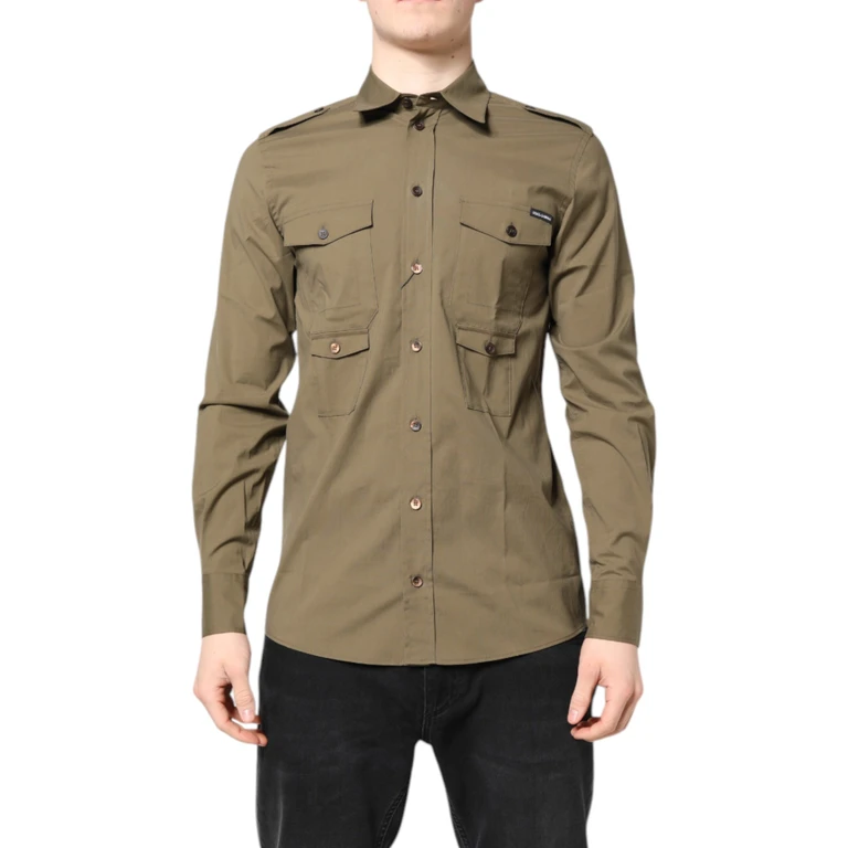 Dolce & Gabbana Brown Cotton Stretch Casual Long Sleeves Shirt Elastane - Men