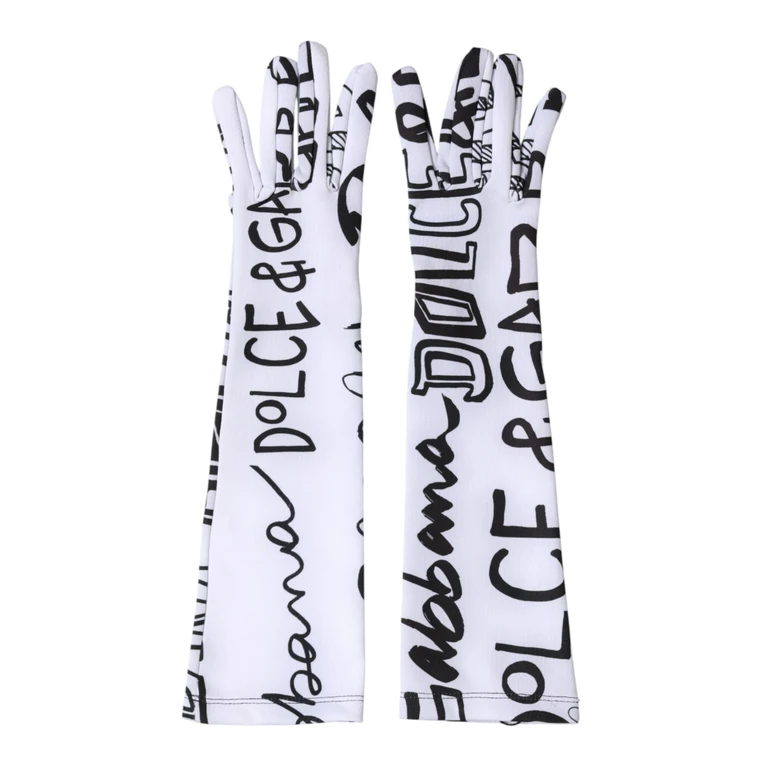 Black White Dg Logo Elbow Length Mitten Gloves And 10+pl - Women