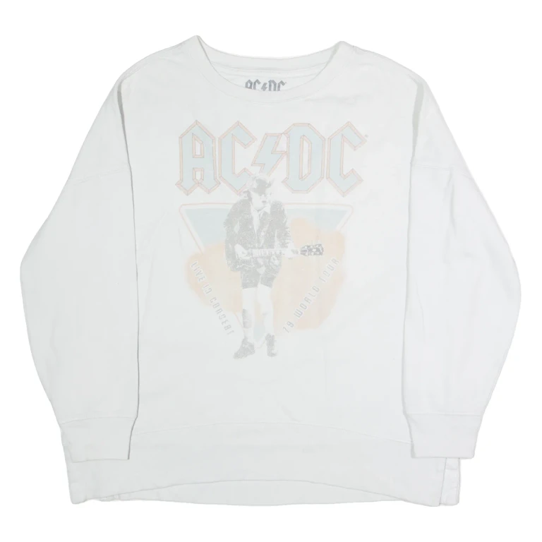 AC/DC Oversized Womens Sweatshirt White Crew Neck M