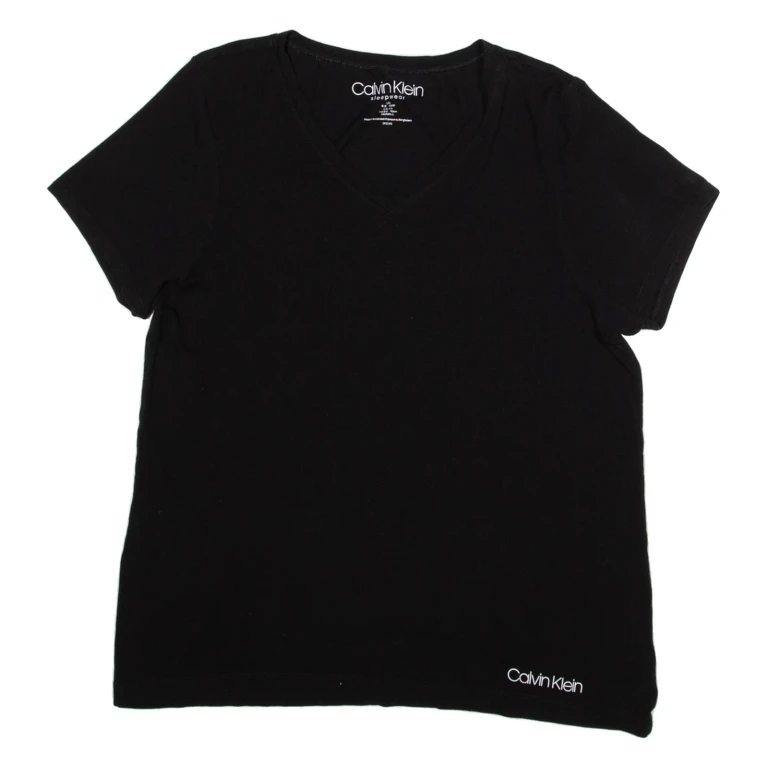 CALVIN KLEIN Womens T-Shirt Black V-Neck L