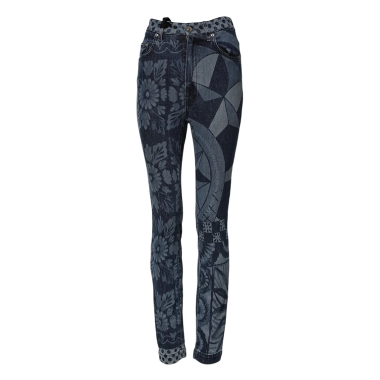 Dolce & Gabbana Blue Graphic Print Cotton Skinny Denim Jeans Elastane Clothing - Women
