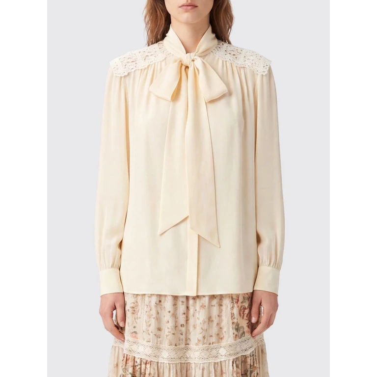 CHLOÉ Satin Pussy-Bow Blouse with Lace Inserts (CH26AHT30005114)