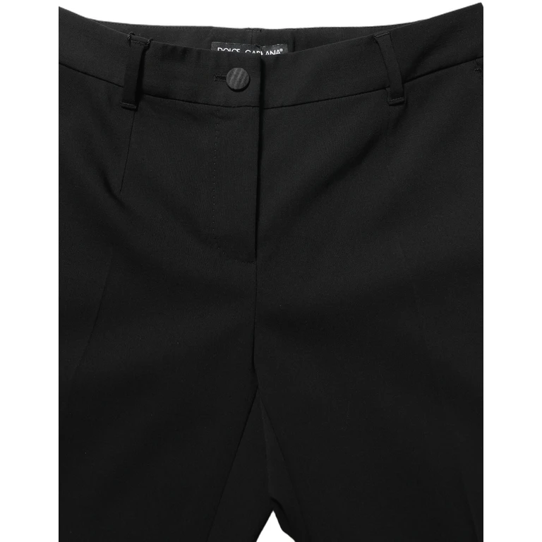 Dolce & Gabbana Black Highwaist Straight Dress Trouser Pants Virgin Wool Silk Elastane - Women