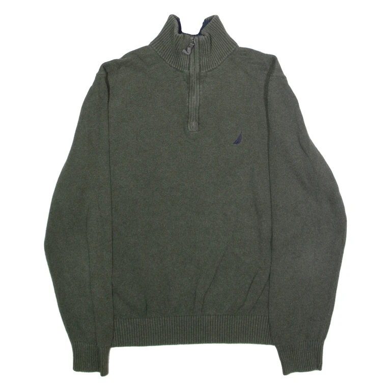 NAUTICA Mens Jumper Green 1/4 Zip Tight Knit M