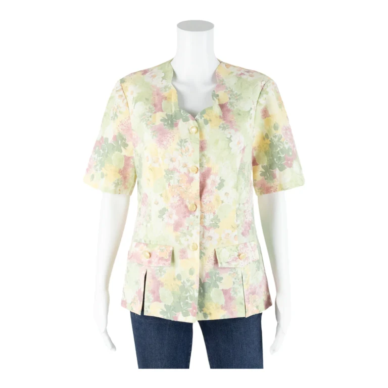 DAMART Womens Printed Blouse Yellow 90s Floral UK 20