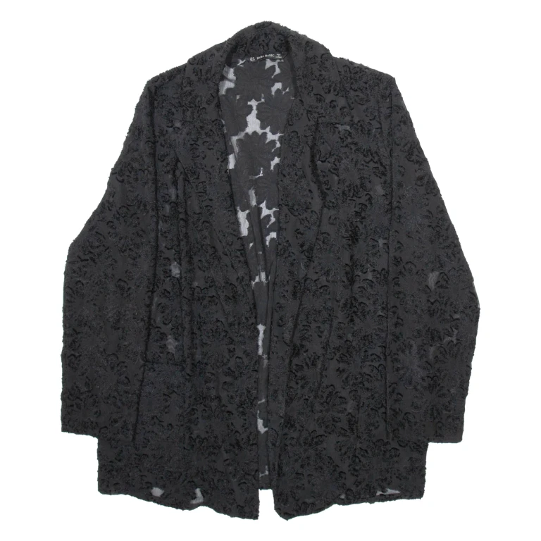 ZARA Womens Kimono Blouse Black Long Sleeve Viscose Floral M