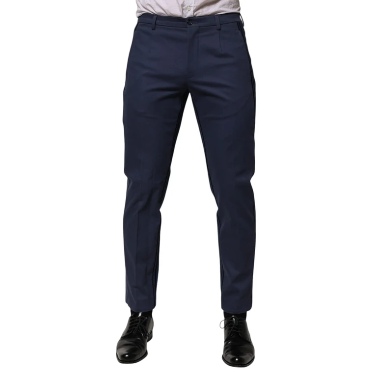 Blue Cotton Tapered Men Formal Trousers Pants Elastane - Men