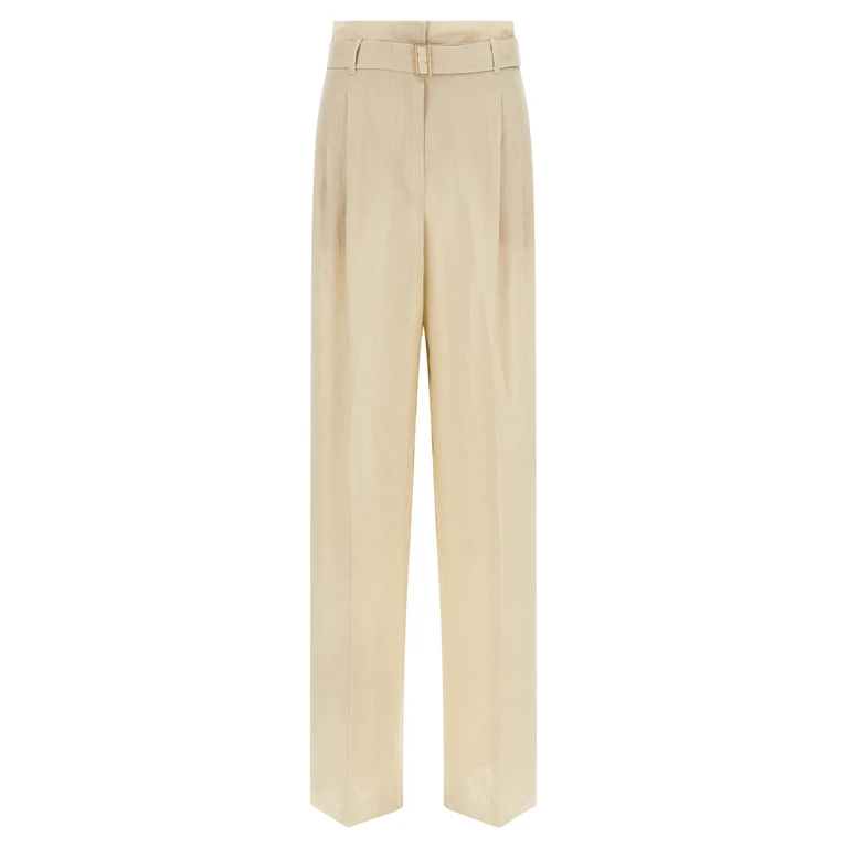 Beige Linen Casual Pants - Women