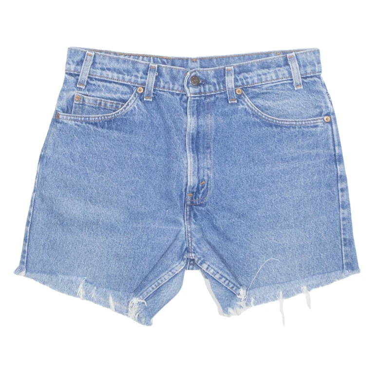 LEVI'S Cut Off Orange Tab Womens Denim Shorts Blue M W32